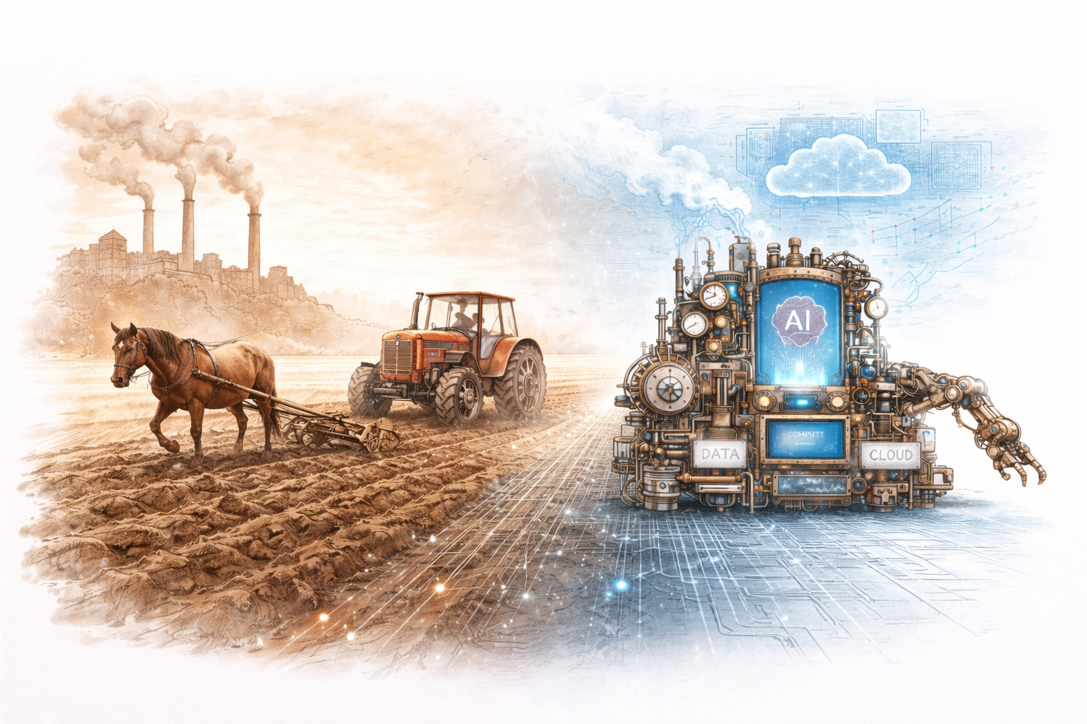 Illustration of a tractor and AI